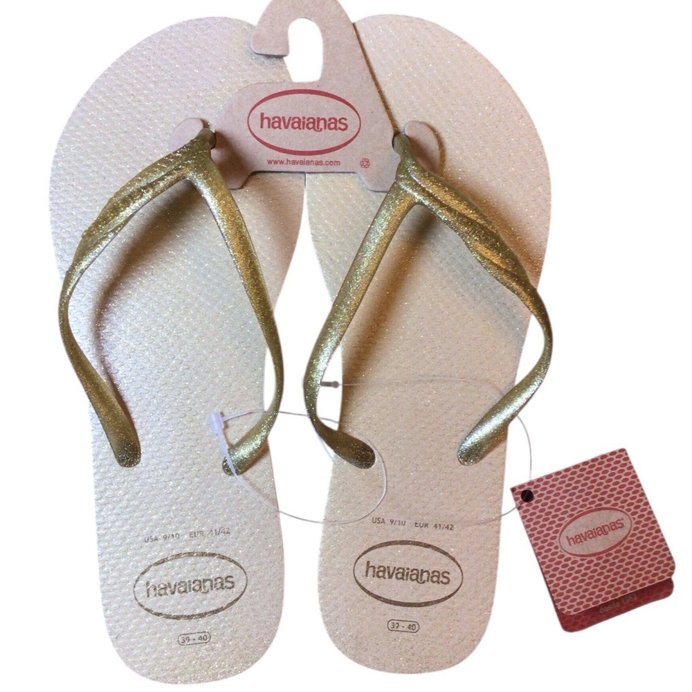 Havaianas Fantasia Gloss Sand Grey (Gold) Glitter Flip Flop Size 39/40, 9/10US